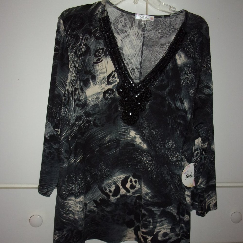 Soleillee Tunic Beaded V-Neckline